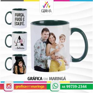 Caneca De Cerâmica PERSONALIZADA Branca Com Interior, Alça e Borda PRETA 325ml Porcelana 325ml Sublimação Brilho Personalização 