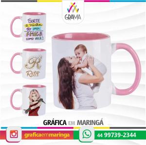 Caneca De Cerâmica PERSONALIZADA Branca Com Interior, Alça e Borda ROSA 325ml Porcelana 325ml Sublimação Brilho Personalização 