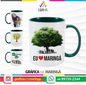 Caneca De Cerâmica PERSONALIZADA Branca Com Interior, Alça e Borda VERDE ESCURO 325ml Porcelana 325ml Sublimação Brilho Personalização 