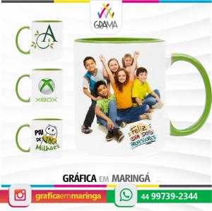 Caneca De Cerâmica PERSONALIZADA Branca Com Interior, Alça e Borda VERDE LIGHT 325ml Porcelana 325ml Sublimação Brilho Personalização 