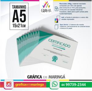 Certificados A5 Papel Reciclato 240g 15 x 21 cm 4x0 Sem Revestimento Refile 