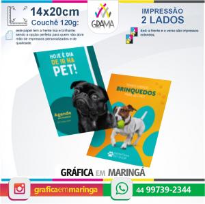 Flyers 14 x 20 cm 120g Impressão 2 lados Couchê 120g 14 x 20 cm 4x4 Sem verniz Corte Reto 