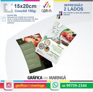 Flyers 15 x 20 cm 150g Impressão 2 lados Couchê 150g 15 x 20 cm 4x4 Sem verniz Corte Reto 