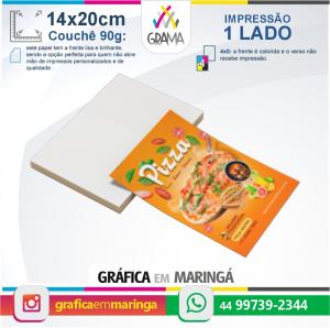 Flyers 14x20cm 90g Impressão 1 lado Couchê 90g 14x20cm 4x0 Sem verniz Corte Reto 