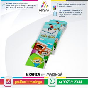 Marca Páginas com Impressão 1 lado Papel Couchê 250g 17,9 x 4,82 cm 4x0 Verniz UV Total Refile 